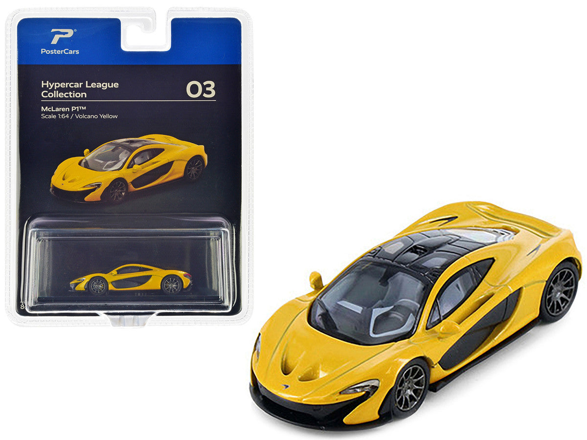 McLaren P1 Volcano Yellow Metallic with Black Top "Hypercar League Collection" 1/64 Diecast Model Car by PosterCars-0