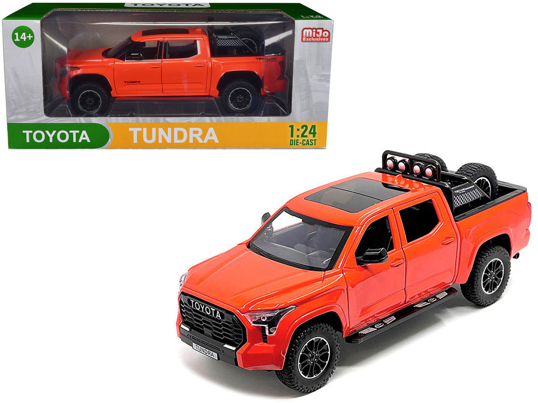 2023 Toyota Tundra TRD 4x4 Pickup Truck Solar Octane Orange with Sunroof and Wheel Rack 1/24 Diecast Model Car-2