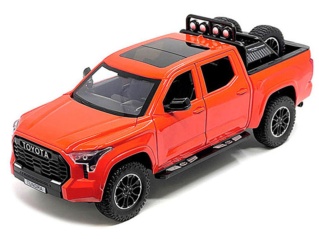 2023 Toyota Tundra TRD 4x4 Pickup Truck Solar Octane Orange with Sunroof and Wheel Rack 1/24 Diecast Model Car-1