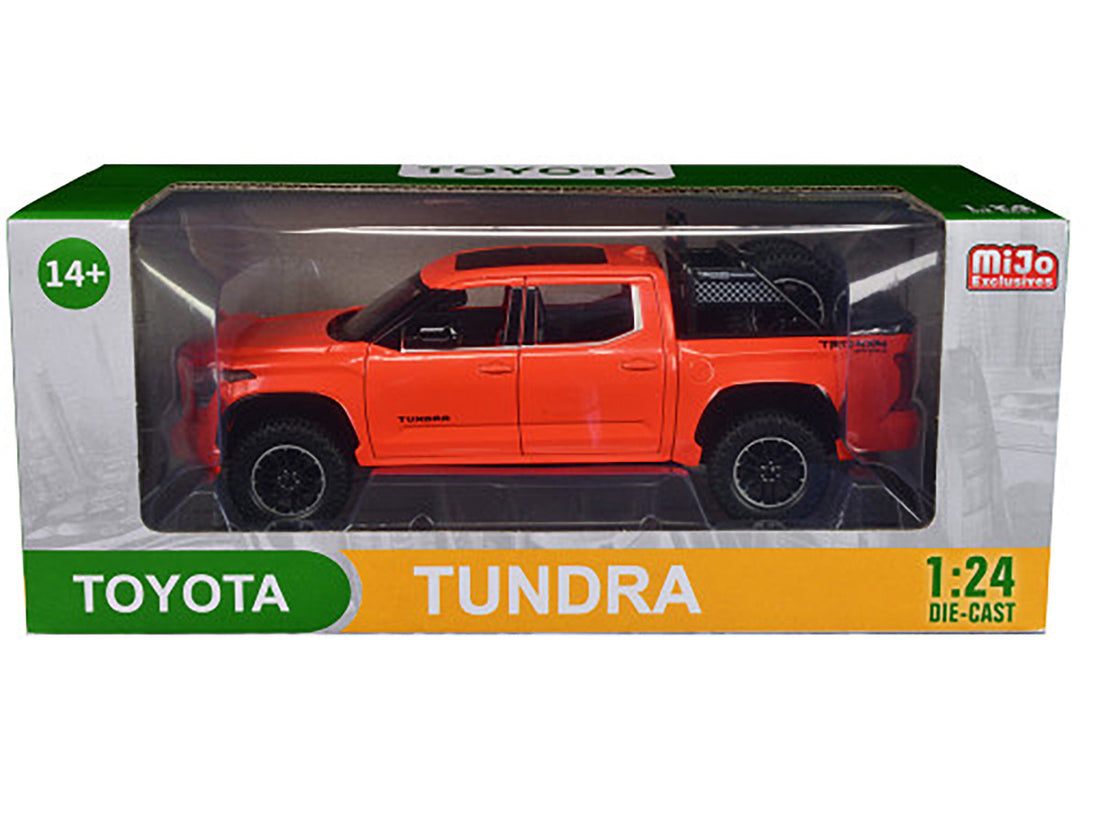 2023 Toyota Tundra TRD 4x4 Pickup Truck Solar Octane Orange with Sunroof and Wheel Rack 1/24 Diecast Model Car-0