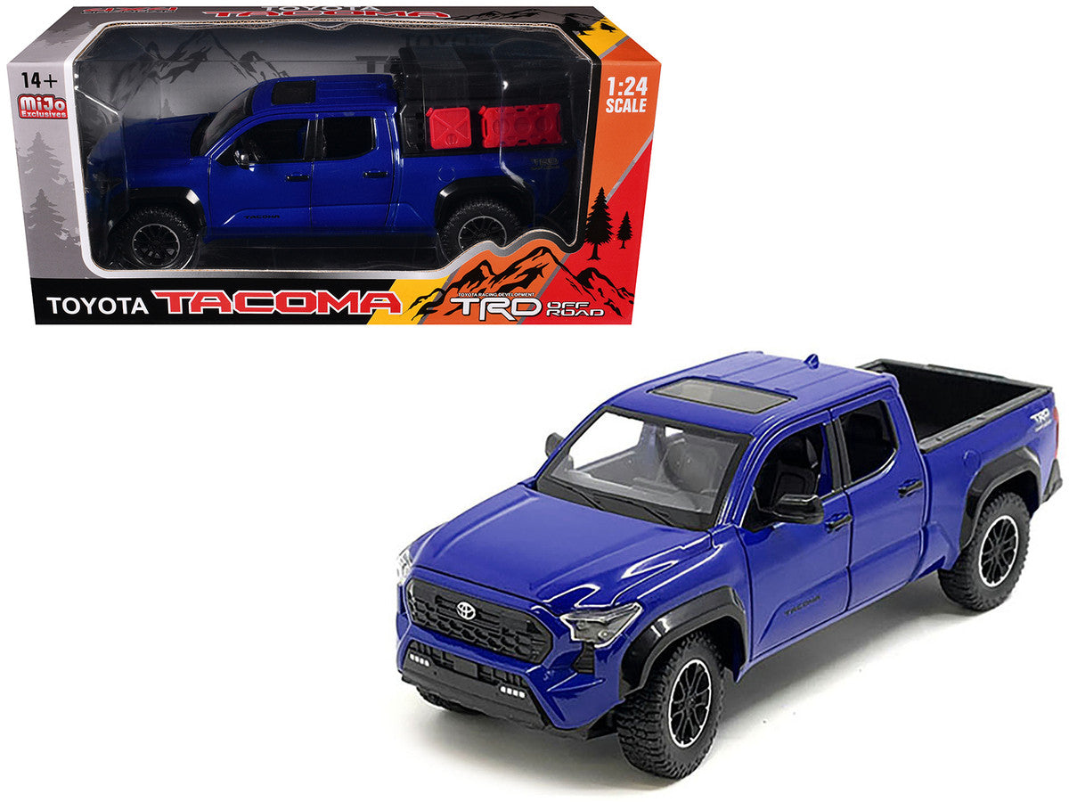 2024 Toyota Tacoma TRD Off-Road Edition Pickup Truck Blue Metallic with Bed Camper 1/24 Diecast Model Car-2