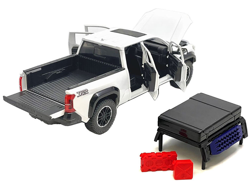 2024 Toyota Tacoma TRD Off-Road Edition Pickup Truck White Metallic with Bed Camper 1/24 Diecast Model Car-0