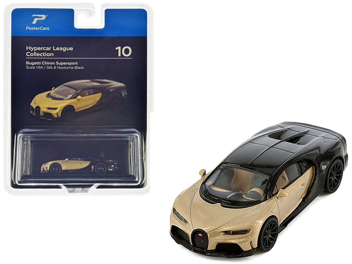 Bugatti Chiron Supersport Silk Gold Metallic and Nocturne Black "Hypercar League Collection" 1/64 Diecast Model Car by PosterCars-0