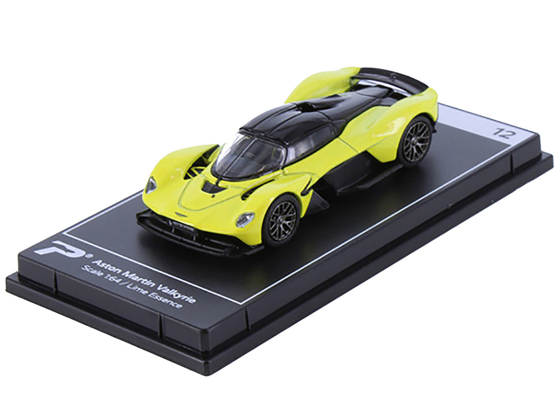 Aston Martin Valkyrie Lime Essence Yellow Metallic with Black Top "Hypercar League Collection" 1/64 Diecast Model Car by PosterCars-1