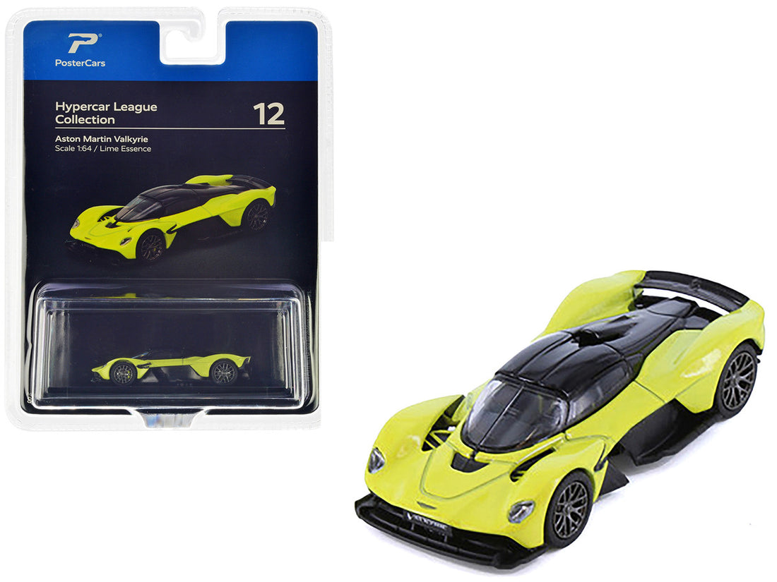 Aston Martin Valkyrie Lime Essence Yellow Metallic with Black Top "Hypercar League Collection" 1/64 Diecast Model Car by PosterCars-0