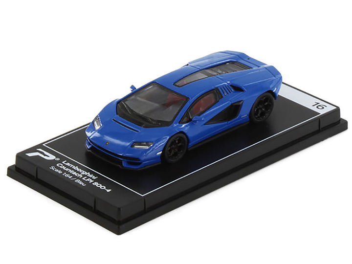 Lamborghini Countach LPI 800-4 Blue Hypercar League Collection displayed on collector base