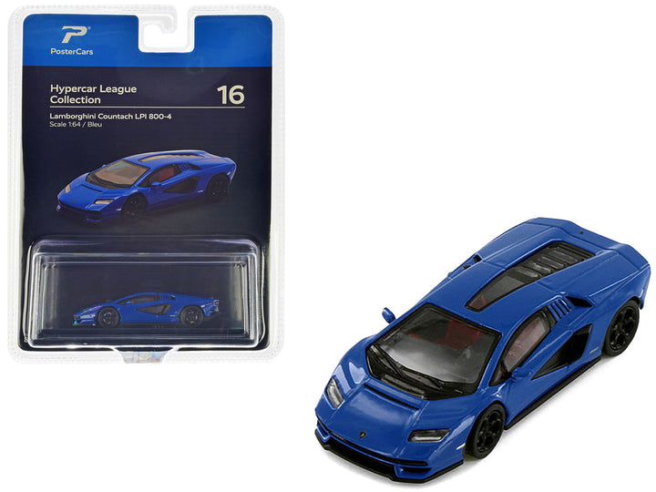 Lamborghini Countach LPI 800-4 Blue 1:64 diecast model by PosterCars in retail packaging