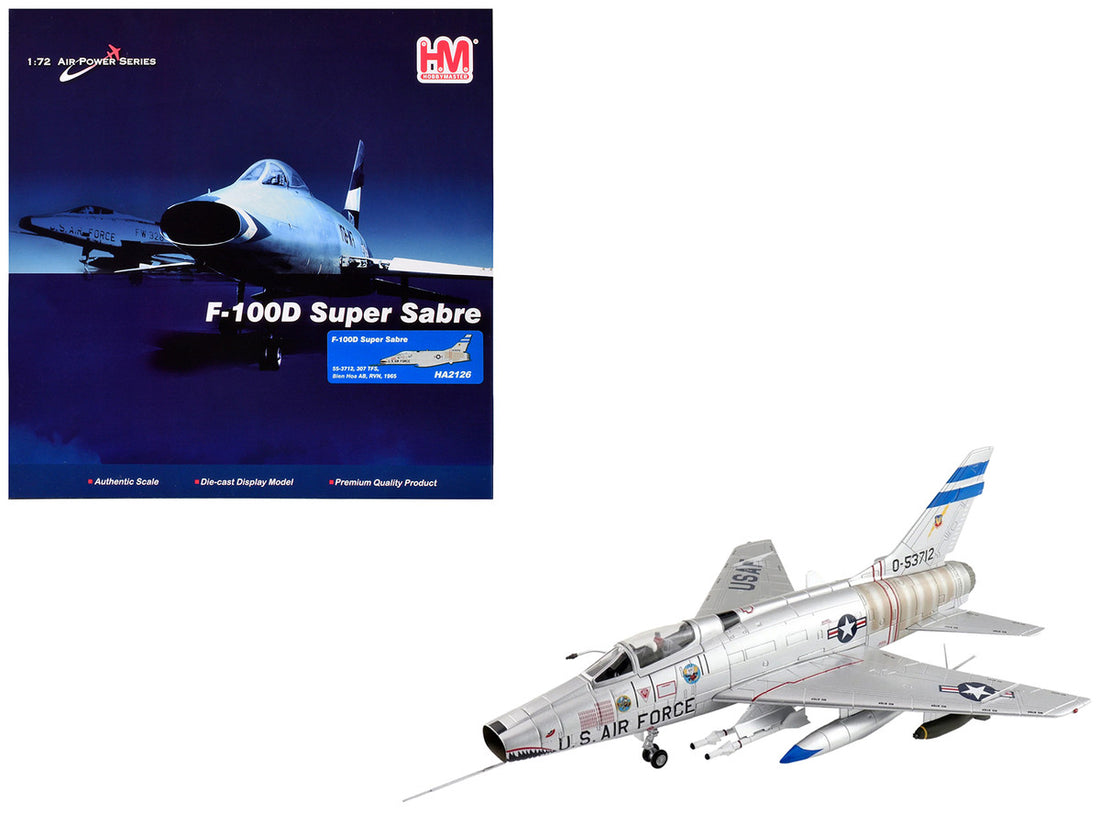 North American F-100D Super Sabre Fighter Aircraft "307th Tactical Fighter Squadron (TFS) Bien Hoa Air Base" (1965) United States Air Force "Air Power Series" 1/72 Diecast Model by Hobby Master-0