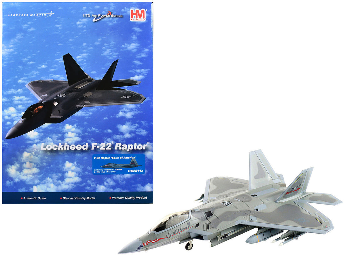 Lockheed F-22 Raptor Stealth Aircraft "Spirit of America" United States Air Force "Air Power Series" 1/72 Diecast Model by Hobby Master-4