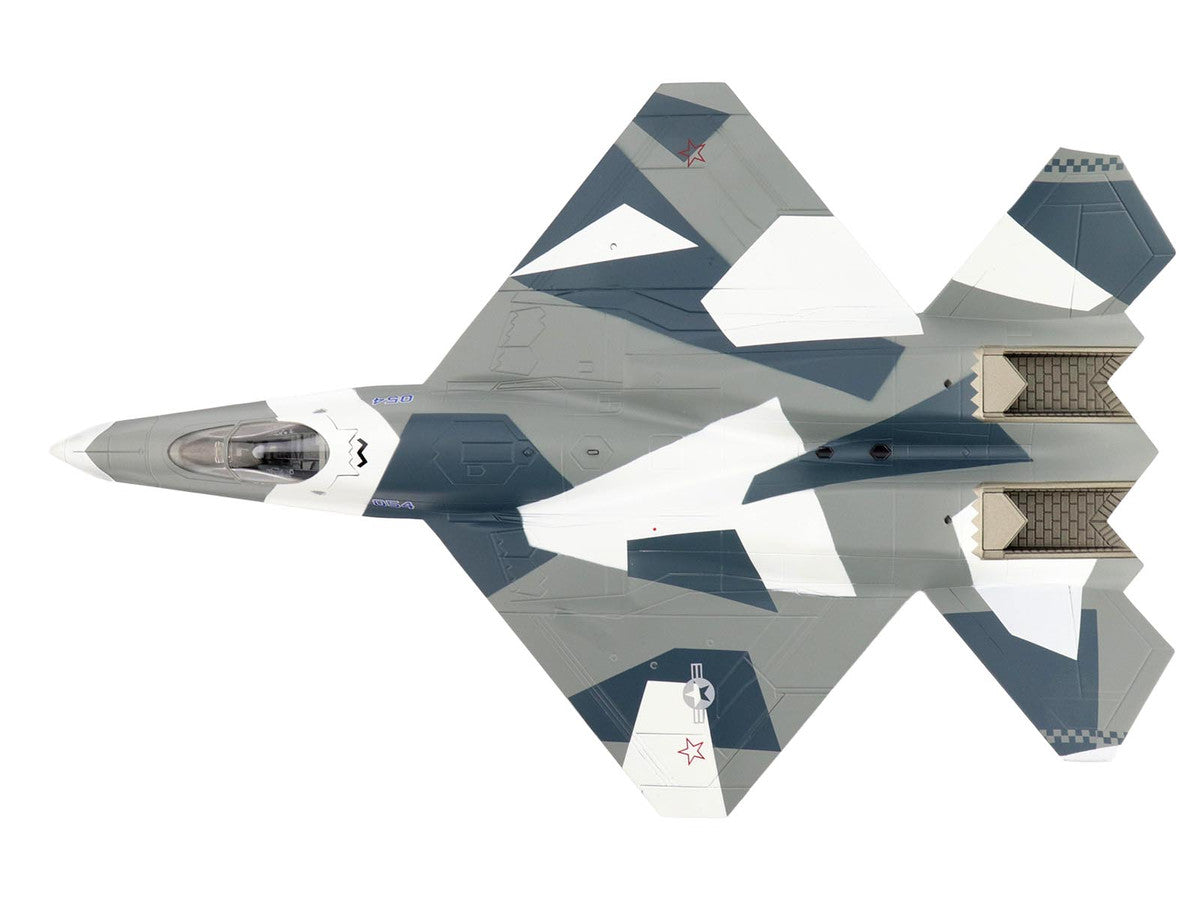 Northrop F-23 Black Widow II Stealth Fighter Aircraft Blue 054 Su-57 Aggressor What If Scheme 65th AGRS Nellis AFB United States Air Force Air Power Series 1/72 Diecast Model by Hobby Master