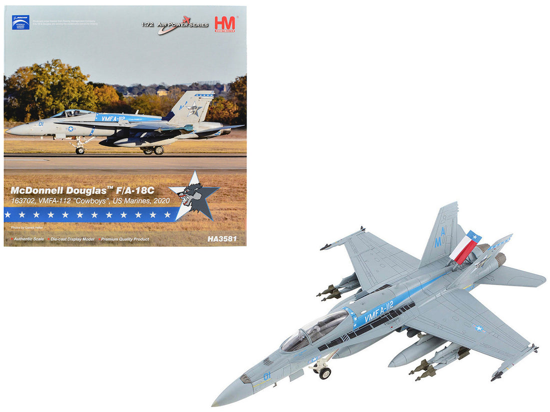 McDonnell Douglas F/A-18C Hornet Aircraft "VMFA-112 Cowboys" (2020) United States Marines "Air Power Series" 1/72 Diecast Model by Hobby Master-0