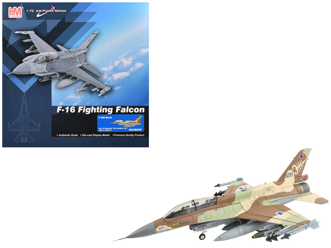 Lockheed F-16D Fighting Falcon Fighter Aircraft "628 Barak 105 Squadron The Scorpion" Israeli Air Force "Air Power Series" 1/72 Diecast Model by Hobby Master-3