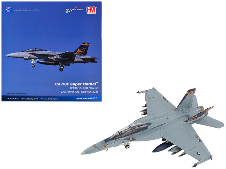 McDonnell Douglas F/A-18F Super Hornet Aircraft "VFA-32 Fighting Swordsmen EAA AirVenture Oshkosh" (2023) United States Navy "Air Power Series" 1/72 Diecast Model by Hobby Master-0