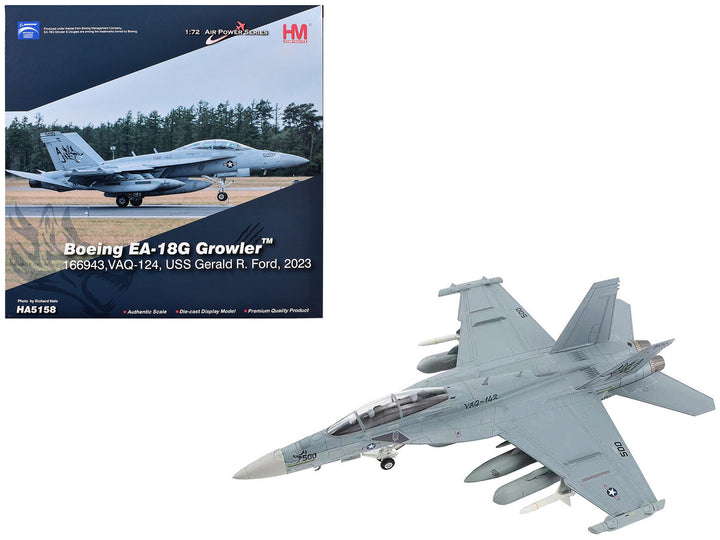 Boeing EA-18G Growler Aircraft "VAQ-142 Gray Wolves USS Gerald R. Ford" (2023) United States Navy "Air Power Series" 1/72 Diecast Model by Hobby Master-0