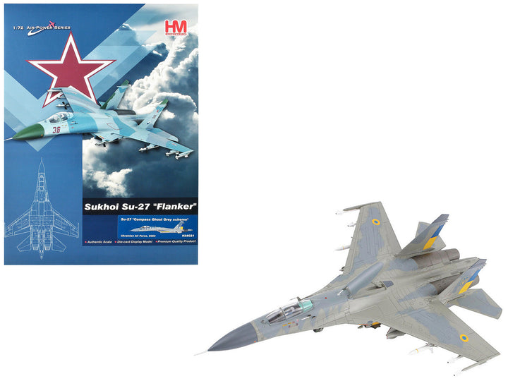 Sukhoi Su-27 Flanker Fighter Aircraft "Compass Ghost Grey Scheme" (2023) Ukrainian Air Force "Air Power Series" 1/72 Diecast Model by Hobby Master-0