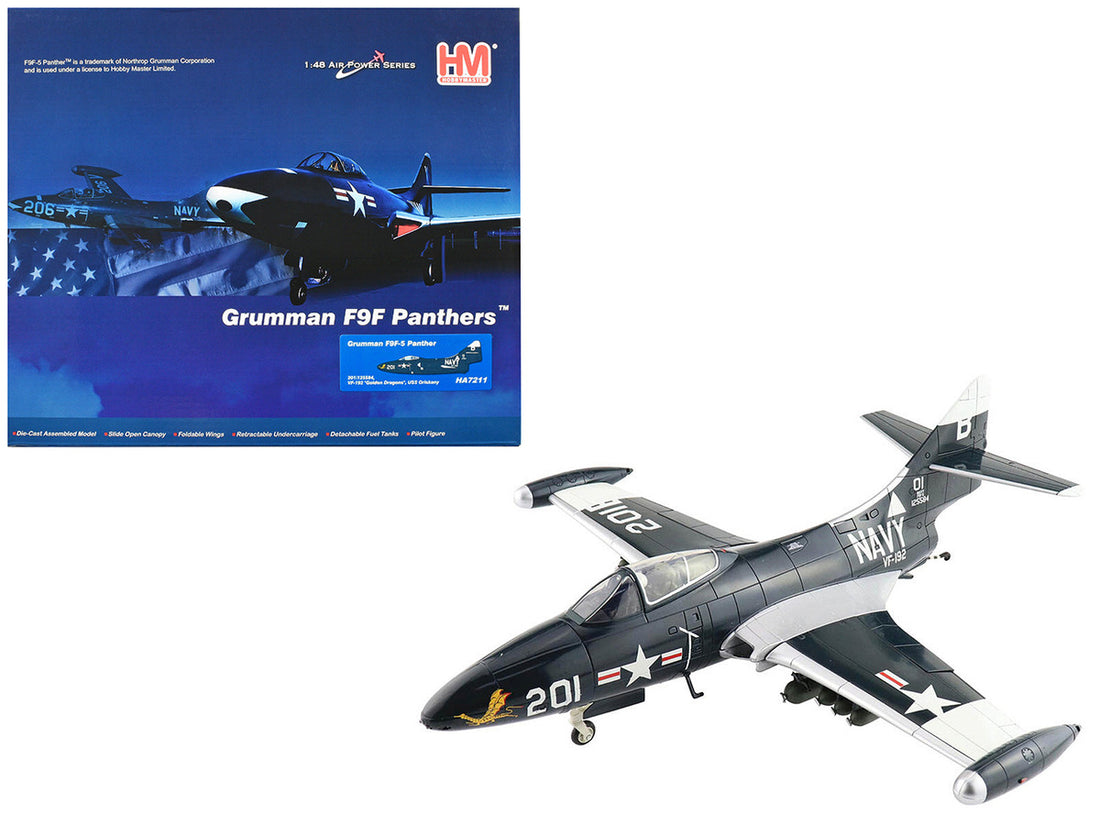 Grumman F9F-5 Panther Aircraft "VF-192 Golden Dragon USS Oriskany" United States Navy "Air Power Series" 1/48 Diecast Model by Hobby Master-0