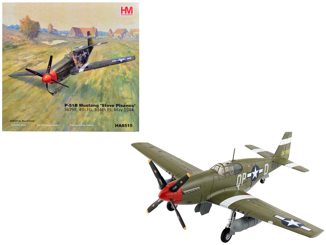 North American P-51B Mustang Fighter Aircraft "Steve Pisanos 4th FG 334th FS" (1944) "Air Power Series" 1/48 Diecast Model by Hobby Master-0