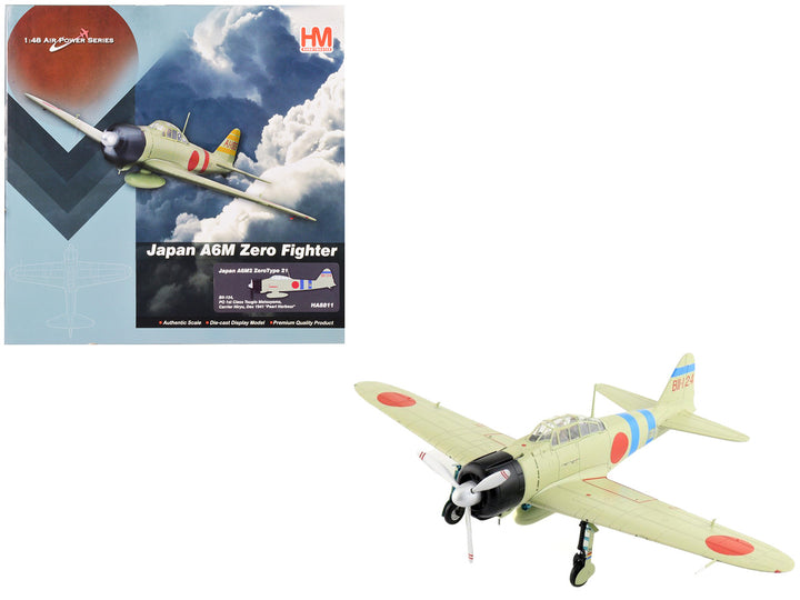 Mitsubishi A6M2 ZeroType 21 Fighter Aircraft "PO 1st Class Tsugio Matsuyama Carrier Hiryu Pearl Harbor" (1941) Imperial Japanese Navy Air Service "Air Power Series" 1/48 Diecast Model by Hobby Master-0