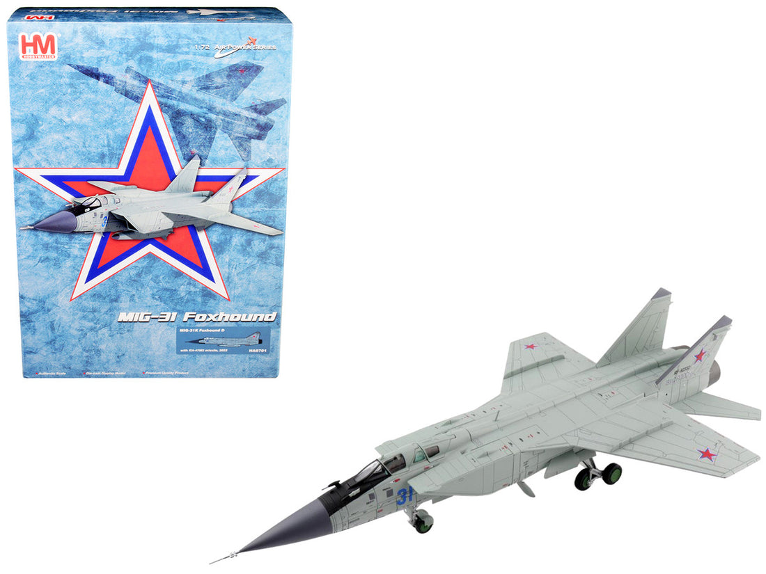 Mikoyan MIG-31K Foxhound D Interceptor Aircraft with KH-47M2 Missile (2022) "Air Power Series" 1/72 Diecast Model by Hobby Master-0