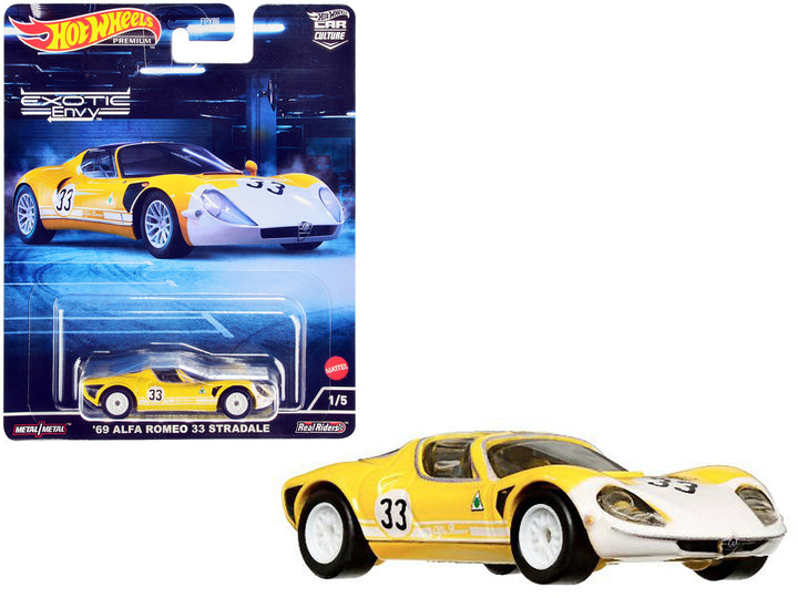 1969 Alfa Romeo 33 Stradale #33 Yellow and White "Exotic Envy" Series Diecast Model Car by Hot Wheels-0