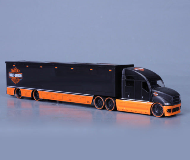 Harley Davidson Long Haulers 1:64 Diecast Model - By Maisto Black Cab and Trailer with Orange Skirting.
