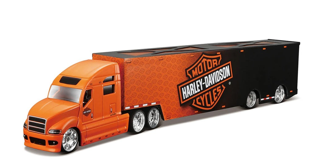Harley Davidson Long Haulers 1:64 Diecast Model - By Maisto Orange Cab with Orange and Black Trailer