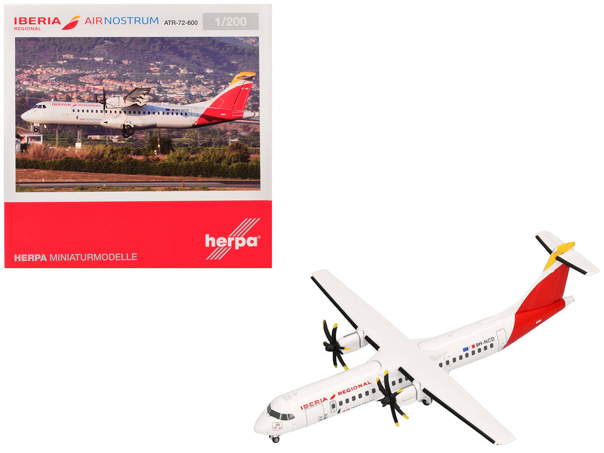 ATR 72-600 Commercial Aircraft "Iberia Regional" (9H-NCD) White with Red Tail 1/200 Diecast Model Airplane by Herpa-2