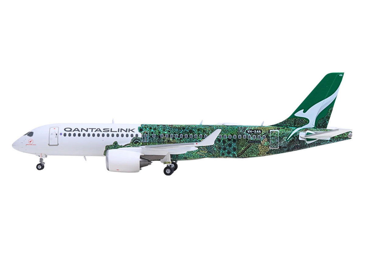 Airbus A220-300 Commercial Aircraft "QantasLink Flying Art Series - Minyma Kutjara Tjukurpa" (VH-X4A) White with Green Graphics 1/200 Diecast Model by Herpa