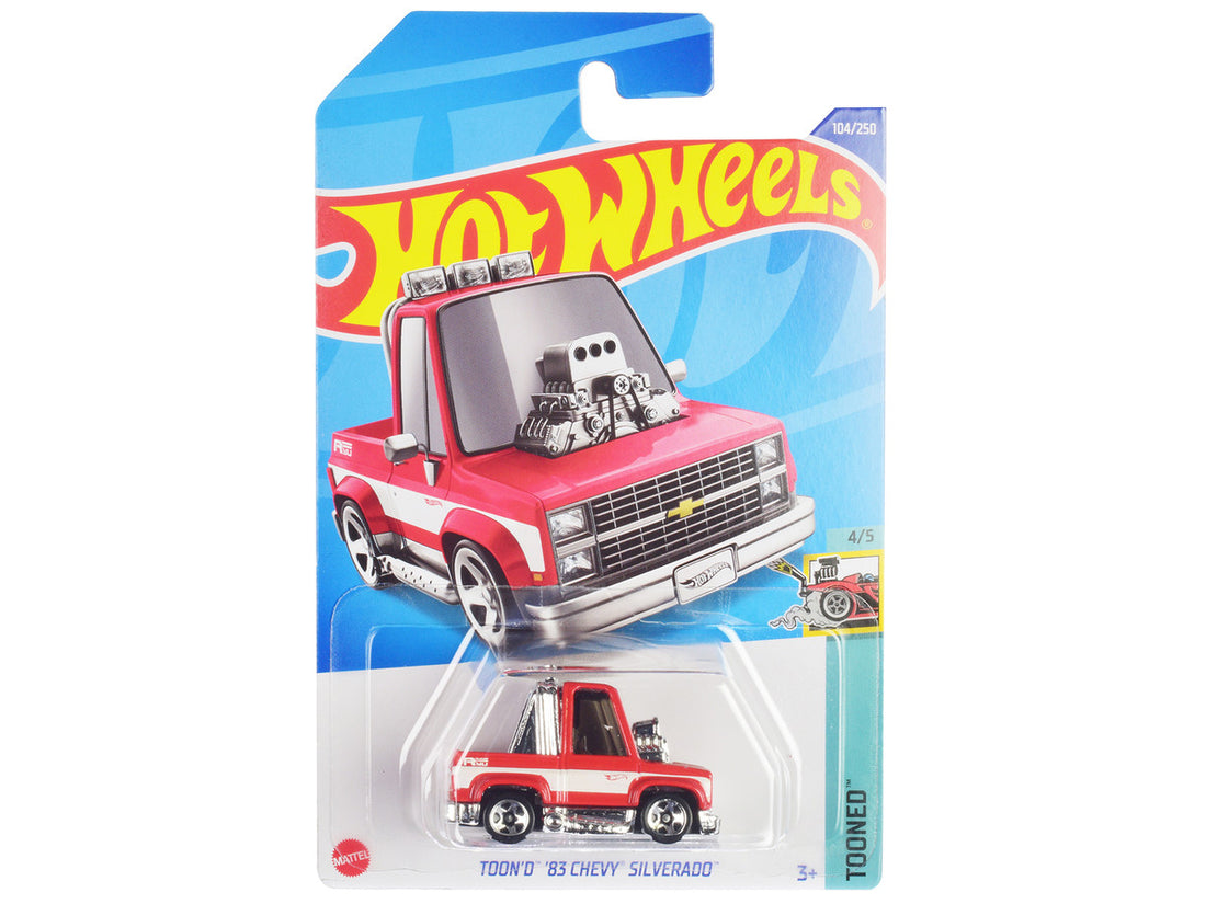 Chevrolet 1983 Silverado "Toon'd" Pickup Truck Red and White "Tooned" Series Diecast Model Car by Hot Wheels