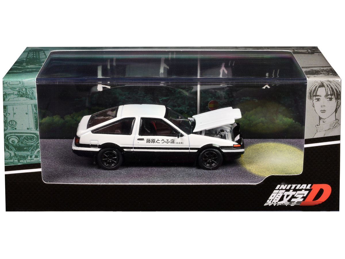 Toyota Sprinter Trueno (AE86) RHD (Right Hand Drive) White and Black "Engine Mounted Model VS Kyoichi Sudo" "Initial D" (1995-2013) Manga 1/64 Diecast Model Car by Hobby Japan-1