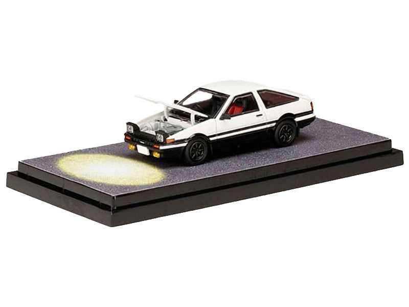 Toyota Sprinter Trueno (AE86) RHD (Right Hand Drive) White and Black "Engine Mounted Model VS Wataru Akiyama" "Initial D" (1995-2013) Manga 1/64 Diecast Model Car by Hobby Japan-1