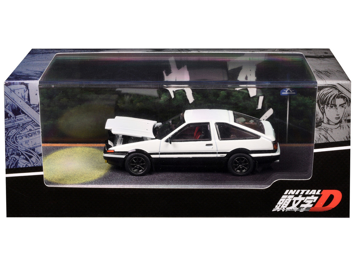 Toyota Sprinter Trueno (AE86) RHD (Right Hand Drive) White and Black "Engine Mounted Model VS Wataru Akiyama" "Initial D" (1995-2013) Manga 1/64 Diecast Model Car by Hobby Japan-2