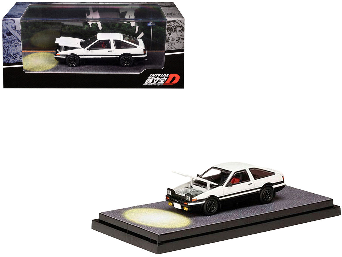 Toyota Sprinter Trueno (AE86) RHD (Right Hand Drive) White and Black "Engine Mounted Model VS Wataru Akiyama" "Initial D" (1995-2013) Manga 1/64 Diecast Model Car by Hobby Japan-0