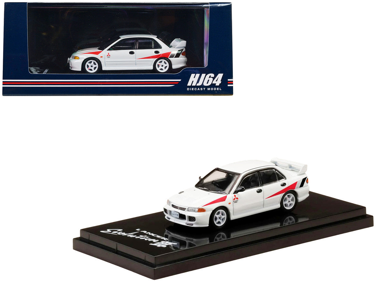Mitsubishi Lancer RS Evolution III RHD (Right Hand Drive) Scortia White with Red Rally Stripes 1/64 Diecast Model Car by Hobby Japan-0