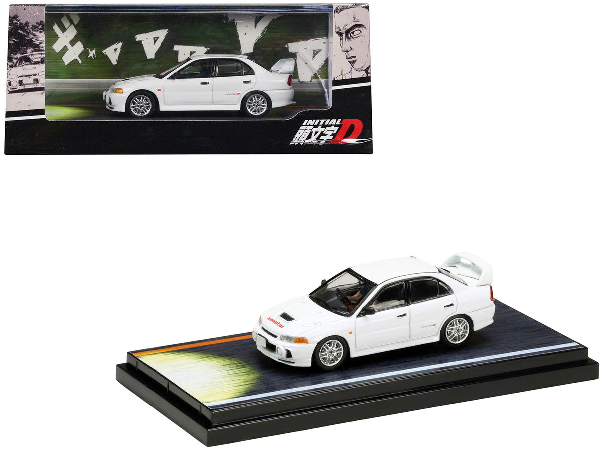 Mitsubishi Lancer RS Evolution IV RHD (Right Hand Drive) White "Monstar" with Seiji Iwaki Driver Figure "Initial D" (1995-2013) Manga 1/64 Diecast Model Car by Hobby Japan-0