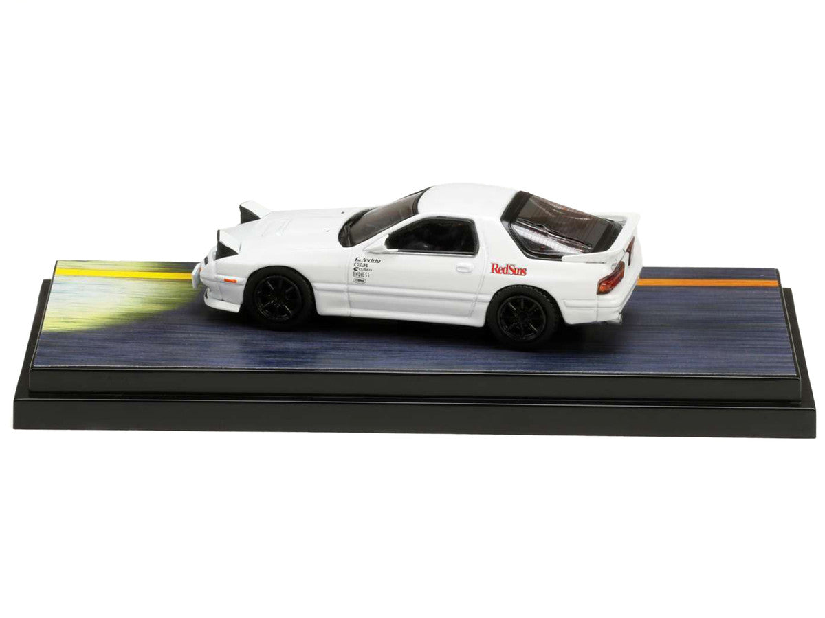 Mazda RX-7 (FC3S) RHD (Right Hand Drive) White "RedSuns" with Ryosuke Takahashi Driver Figure "Initial D" (1995-2013) Manga 1/64 Diecast Model Car by Hobby Japan-1