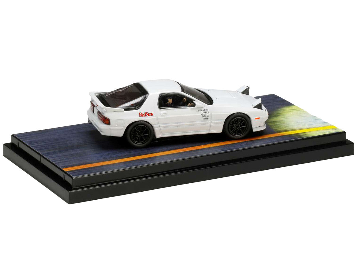 Mazda RX-7 (FC3S) RHD (Right Hand Drive) White "RedSuns" with Ryosuke Takahashi Driver Figure "Initial D" (1995-2013) Manga 1/64 Diecast Model Car by Hobby Japan-2