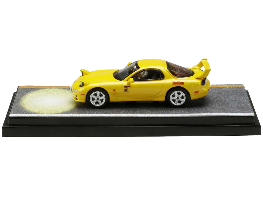 Mazda RX-7 (FD3S) RHD (Right Hand Drive) Yellow "RedSuns" with Keisuke Takahashi Driver Figure (Version 2) "Initial D" (1995-2013) Manga 1/64 Diecast Model Car by Hobby Japan-2