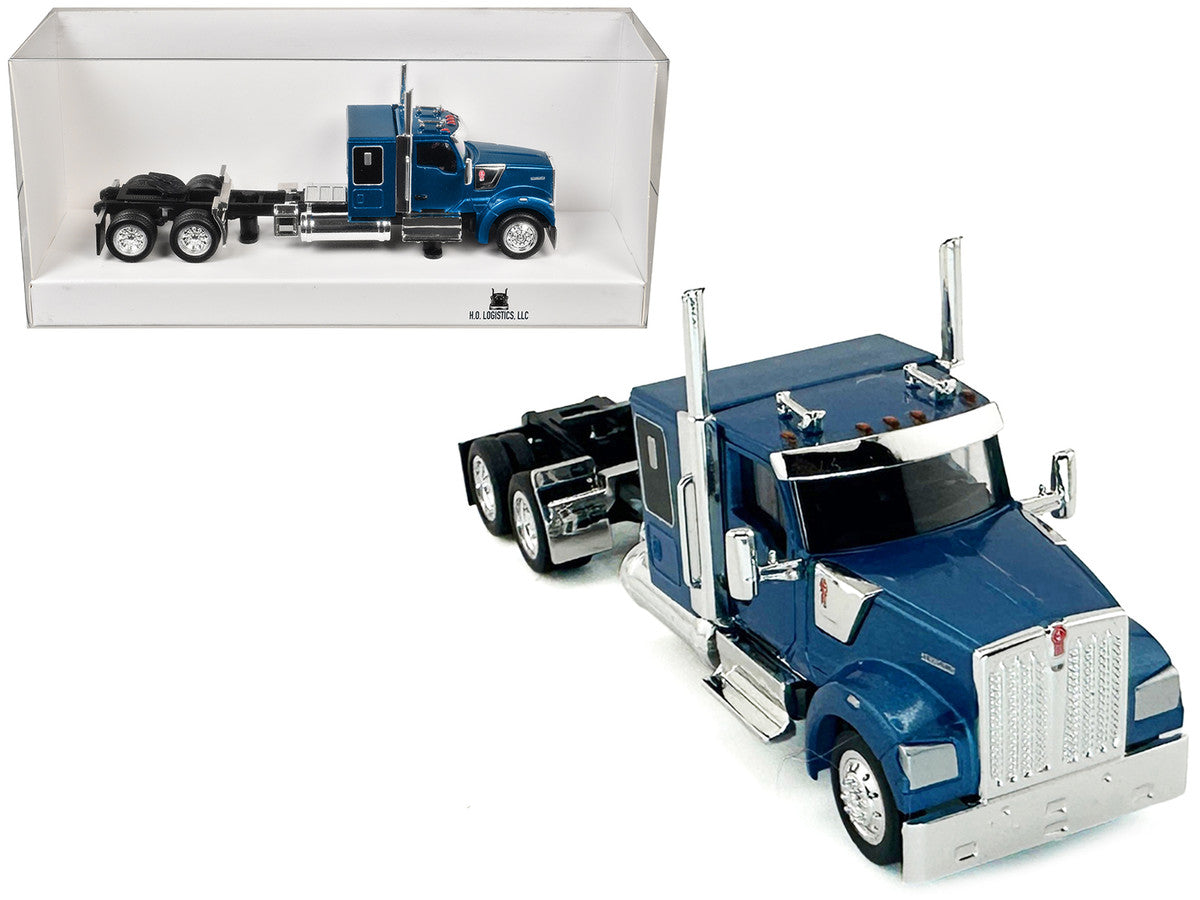 Kenworth W990 with Flat Top Sleeper Cab Blue Metallic 1/87 (HO) Plastic Model Car by HO Logistics 3