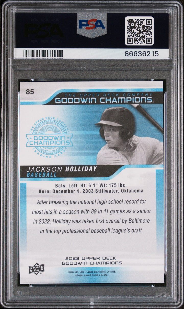 2023 UPPER DECK GOODWIN CHAMPIONS JACKSON HOLLIDAY  #85 - PSA 10 2
