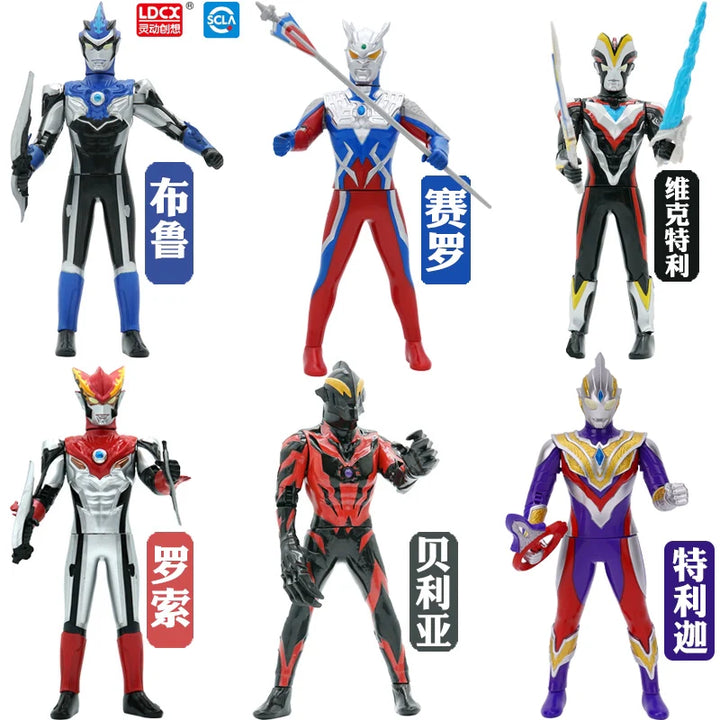 Collection of poseable Ultraman action figures featuring multiple character variants