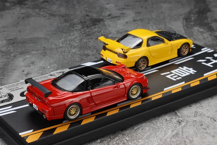 Mazda RX7 vs Honda NSX NA1 2 Piece Car Set Collector Edition 1:64 Scale Diecast Model with Diorama by Hi-Story Diorama Side View
