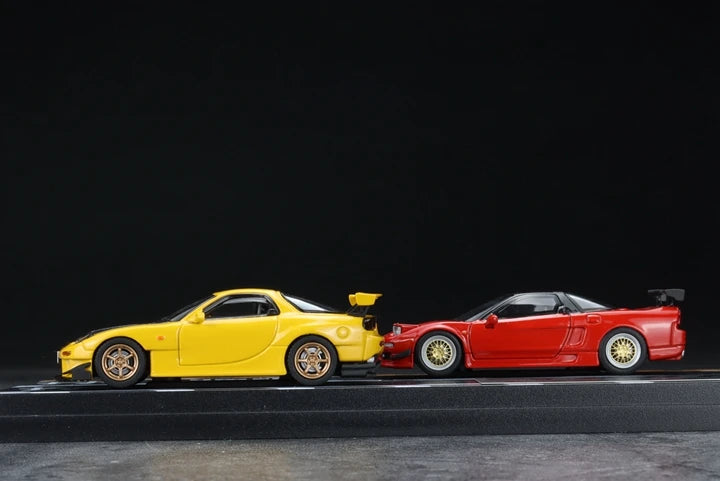 Mazda RX7 vs Honda NSX NA1 2 Piece Car Set Collector Edition 1:64 Scale Diecast Model with Diorama by Hi-Story Side by Side View