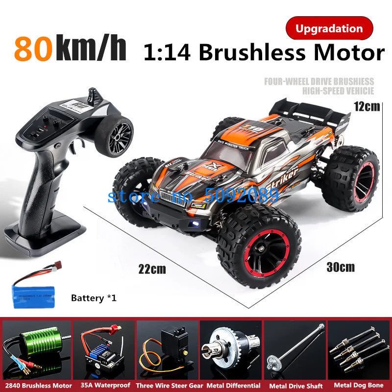 High-Speed 1:14 Brushless 4WD RC Drift Truck - 80KM/H Off-Road Adventure-11