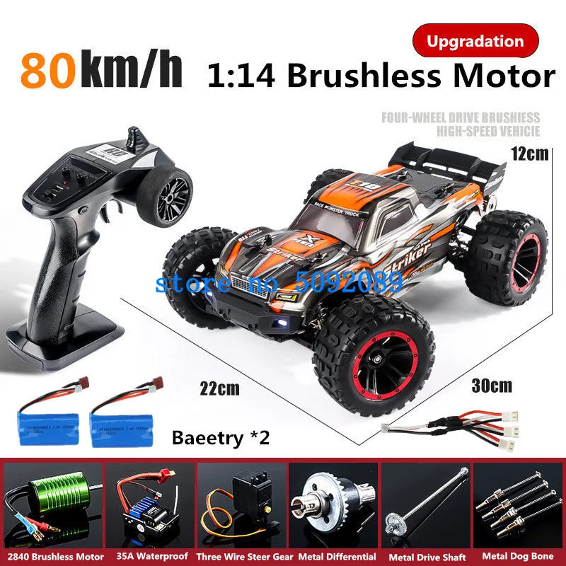 High-Speed 1:14 Brushless 4WD RC Drift Truck - 80KM/H Off-Road Adventure-14