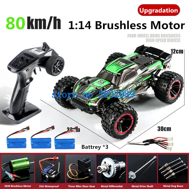 High-Speed 1:14 Brushless 4WD RC Drift Truck - 80KM/H Off-Road Adventure-6