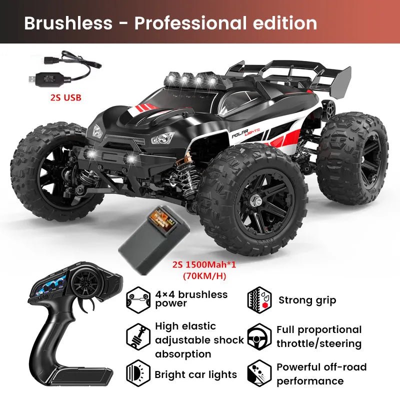 High-Speed 1:14 Brushless RC Off-Road Car with LED Lights & Waterproof Design-7