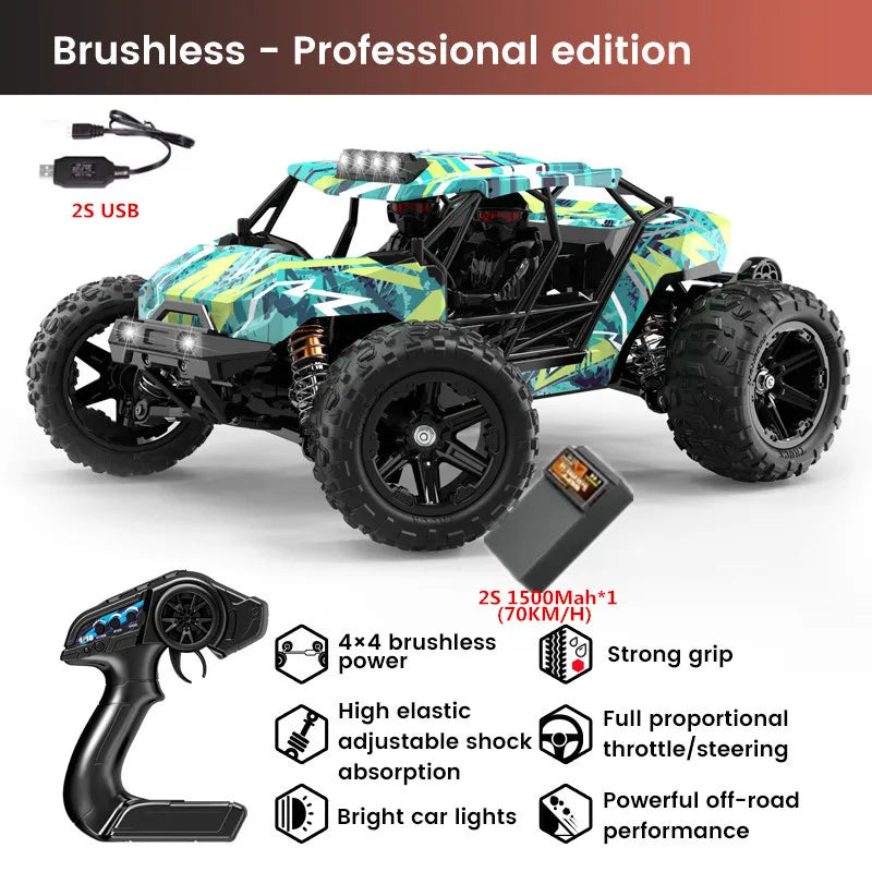 High-Speed 1:14 Brushless RC Off-Road Car with LED Lights & Waterproof Design-12