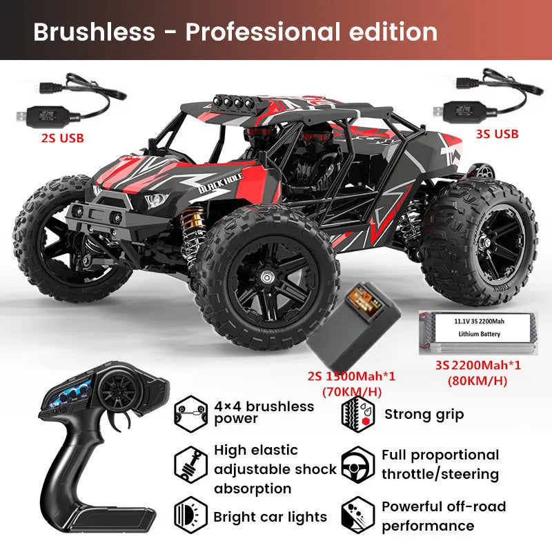 High-Speed 1:14 Brushless RC Off-Road Car with LED Lights & Waterproof Design-14