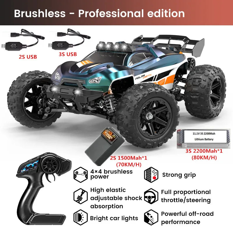 High-Speed 1:14 Brushless RC Off-Road Car with LED Lights & Waterproof Design-15